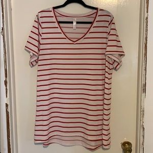 Red and white v-neck